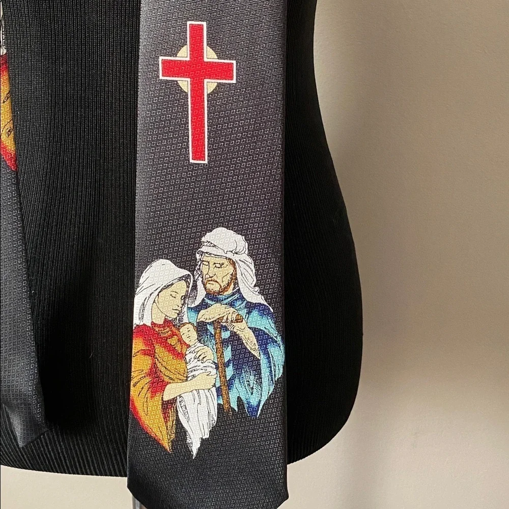 Renaissance Hand Made Religious Themed Black Tie Nativity Jesus Mary & Joseph